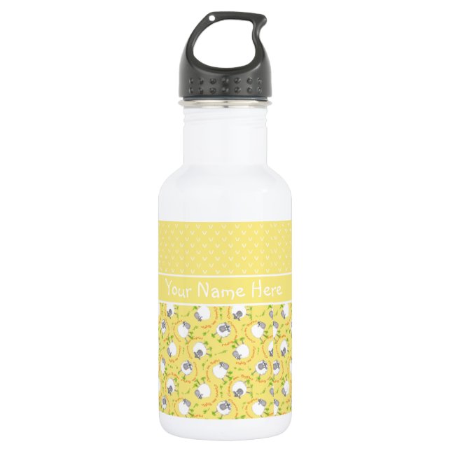 Chic Water Flasche: Gelb, Fun Sheep Muster Trinkflasche (Vorderseite)