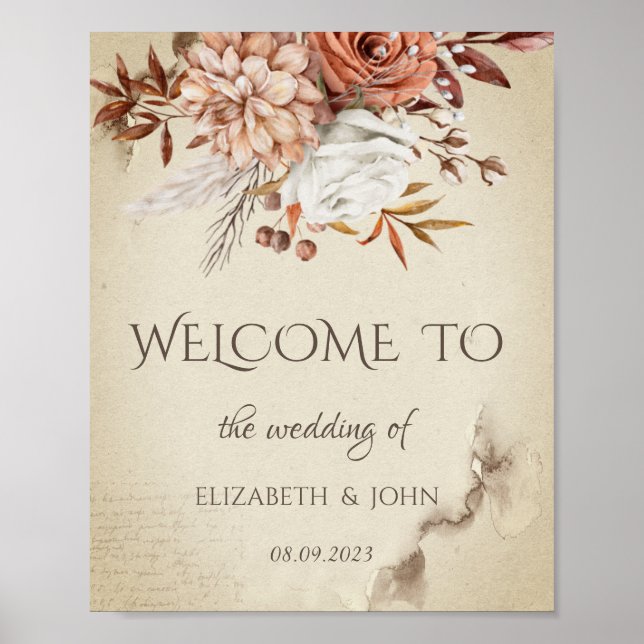 Chic Watercolor Autumn Blume Save the Date Poster (Vorne)