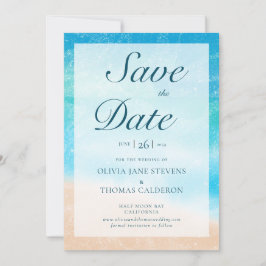 Chic Watercolor Beach Foto Wedding Save the Date Einladung
