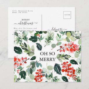 Chic Watercolor Berries and Greenery Oh So froh Postkarte