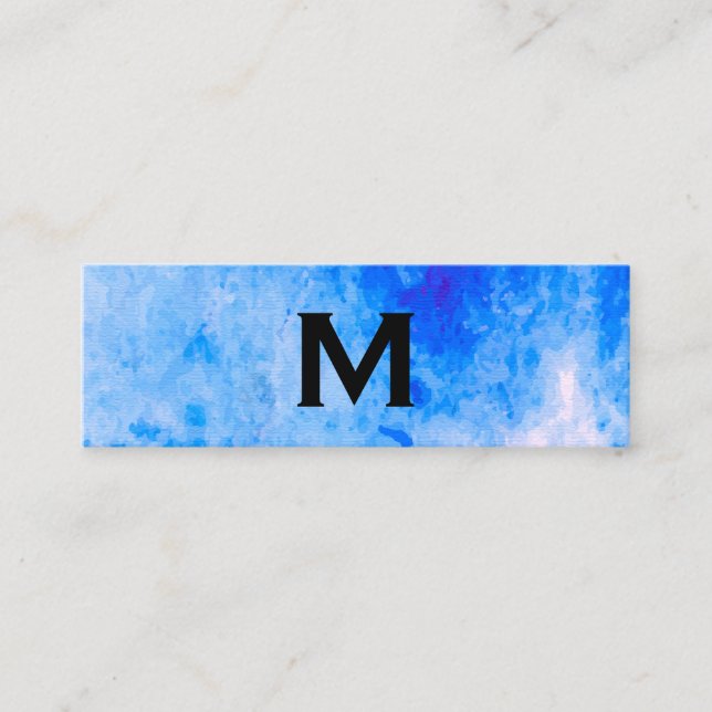 Chic Watercolor blau mit Monogram Mini Visitenkarte (Vorderseite)