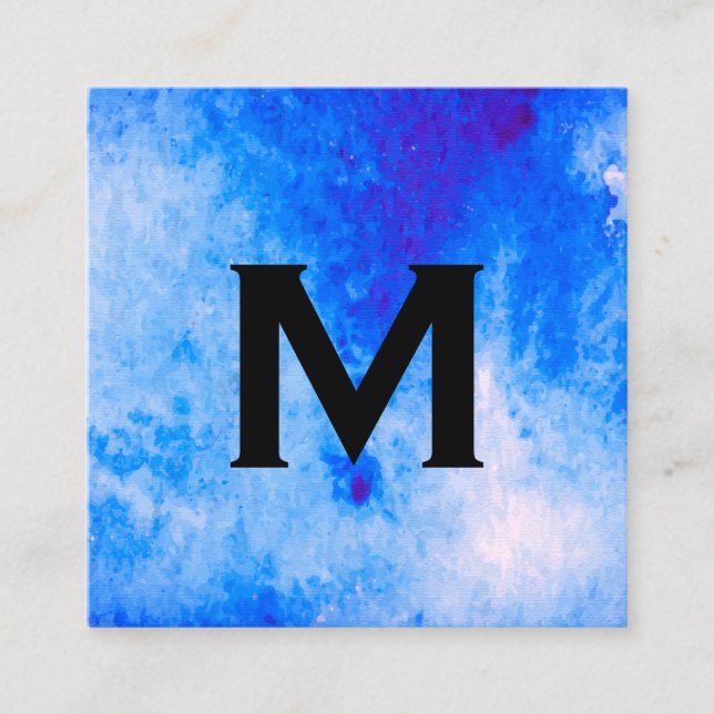 Chic Watercolor blau mit Monogram Quadratische Visitenkarte (Vorderseite)