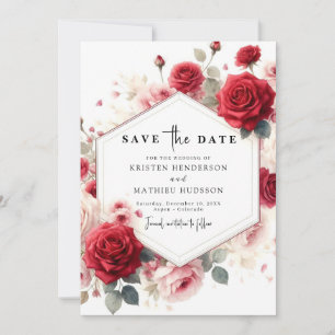 Chic Watercolor Blume Crimson Red Wedding Save The Date