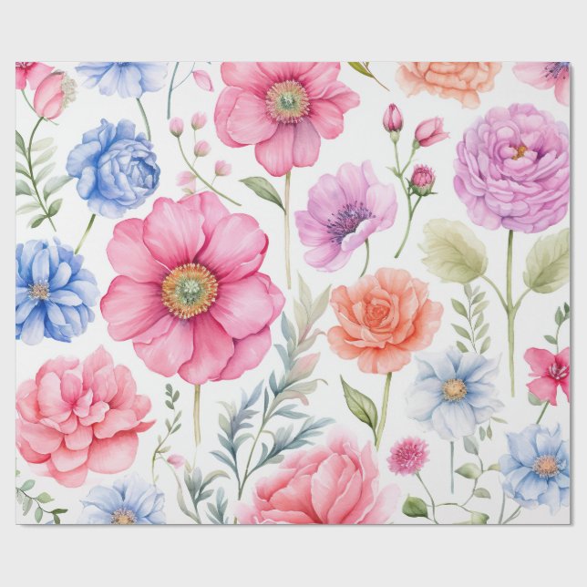Chic Watercolor Blume Gemustert Geschenkpapier (Flach)