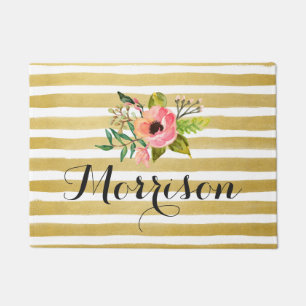 Chic Watercolor Blume mit goldenen Streifen Fußmatte