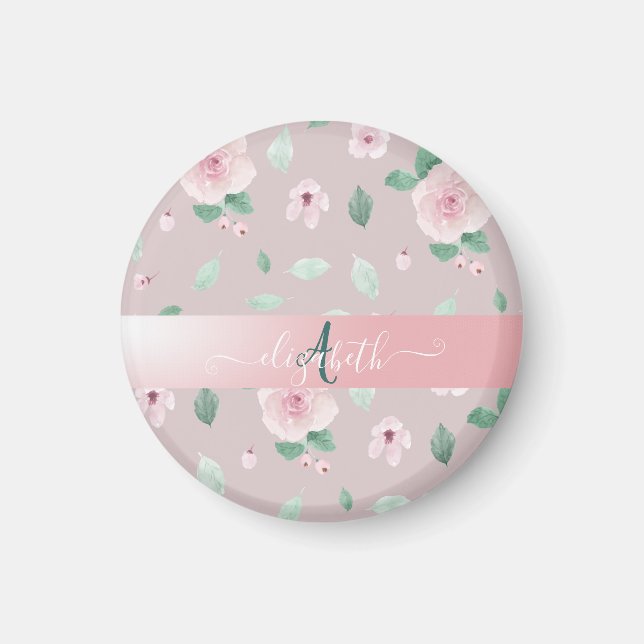 Chic Watercolor-Blume Monogramm Magnet (Vorne)