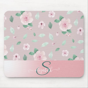 Chic Watercolor-Blume Monogramm Mousepad