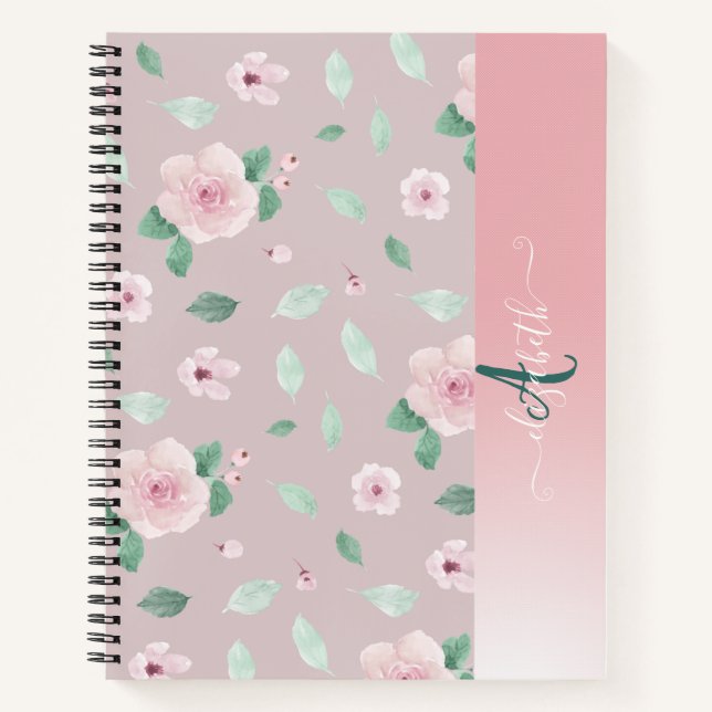 Chic Watercolor-Blume Monogramm Notizbuch (Vorderseite)
