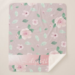 Chic Watercolor-Blume Monogramm Sherpadecke