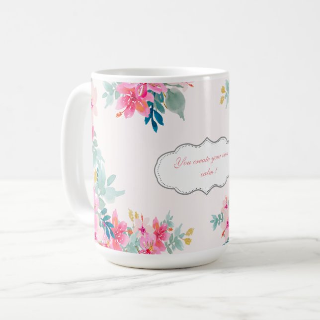 Chic Watercolor-Blume, Motivierend Meldung Kaffeetasse (Vorderseite Links)