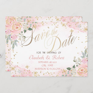 Chic Watercolor Blume Schneeflocken Save The Date