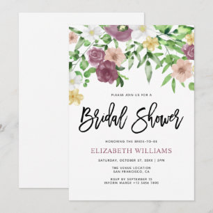 Chic Watercolor Blumengarten Brautparty Einladung