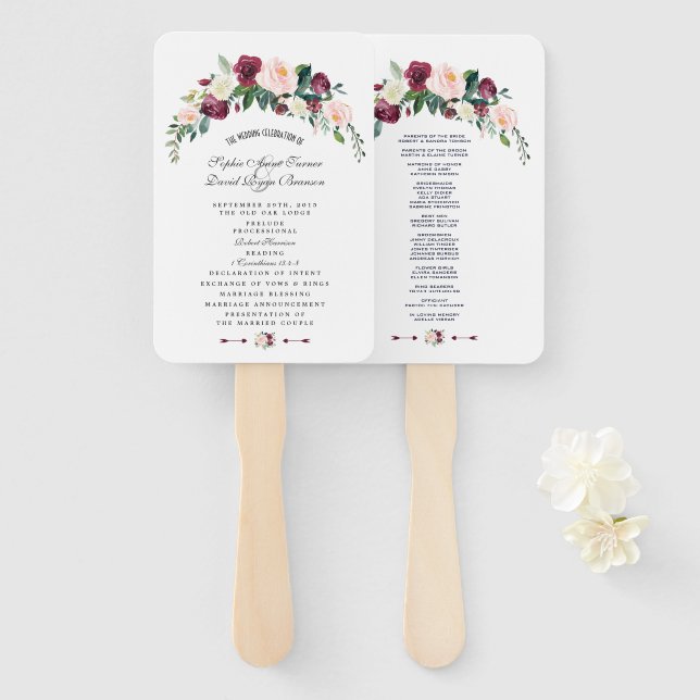 Chic Watercolor Blush Pink Floral Wedding Programm Fächer (Vorne und Hinten)