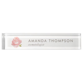 Chic Watercolor Blush Pink Rose Namensplakette