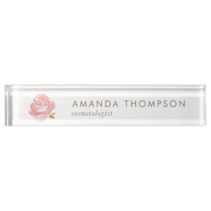Chic Watercolor Blush Pink Rose Namensplakette