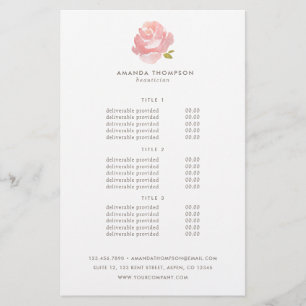 Chic Watercolor Blush Pink Rose Preise & Services Flyer