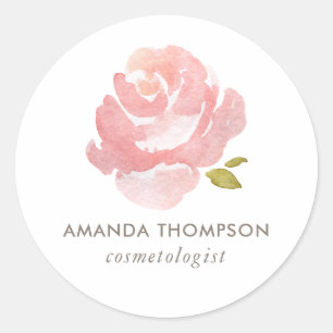Chic Watercolor Blush Pink Rose Runder Aufkleber