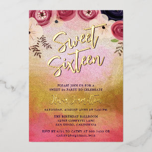 Chic Watercolor Blütencreme Sweet 16 Foil Einladun Folieneinladung