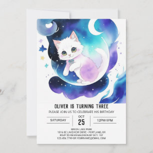 Chic Watercolor Cat Geburtstag Einladung