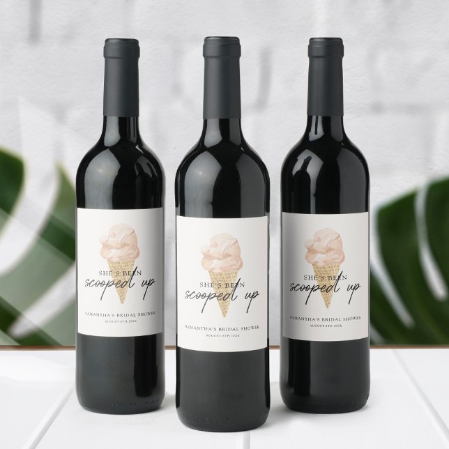 Chic Watercolor-Eiscreme-Brautparty Weinetikett (Von Creator hochgeladen)