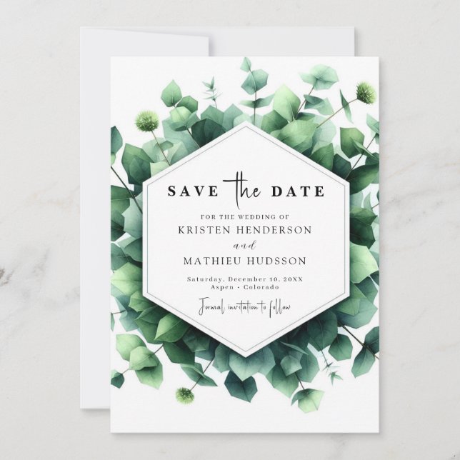 Chic Watercolor Eucalyptus Digital Wedding Save The Date (Vorderseite)