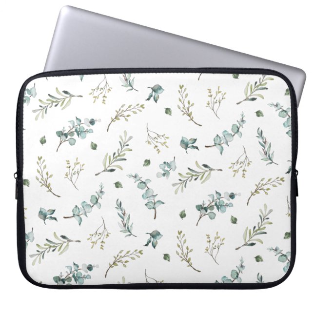 Chic Watercolor Eukalyptus Greenerity Pattern Laptopschutzhülle (Vorderseite)
