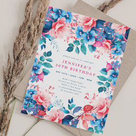 Chic Watercolor Floral 30. Geburtstag Einladung