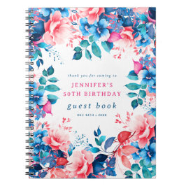 Chic Watercolor Floral 50. Geburtstag Gästebuch Notizblock
