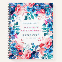 Chic Watercolor Floral 80. Geburtstag Gästebuch Notizbuch