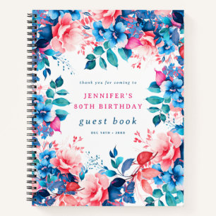 Chic Watercolor Floral 80. Geburtstag Gästebuch Notizbuch