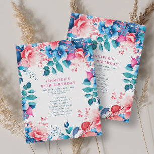 Chic Watercolor Floral 80. Geburtstagsprogramm Einladung