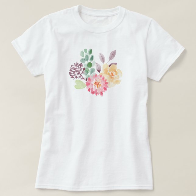 Chic Watercolor Floral Arrangement T-Shirt (Design vorne)
