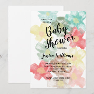 Chic Watercolor Floral Baby Dusche Einladung