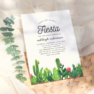 Chic Watercolor Floral Cactus Fiesta Brautparty Einladung