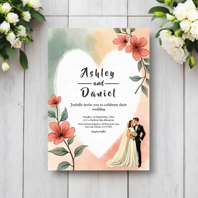 Chic Watercolor Floral Dusty Bride Groom Wedding Einladung (Von Creator hochgeladen)