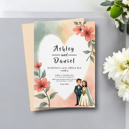 Chic Watercolor floral Dusty Bride Groom Wedding Einladung