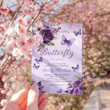 Chic Watercolor Floral Girl Butterfly Babydusche