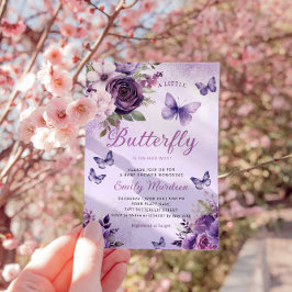 Chic Watercolor Floral Girl Butterfly Babydusche Einladung