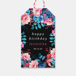 Chic Watercolor Floral jedes Alters glücklich Gebu Geschenkanhänger
