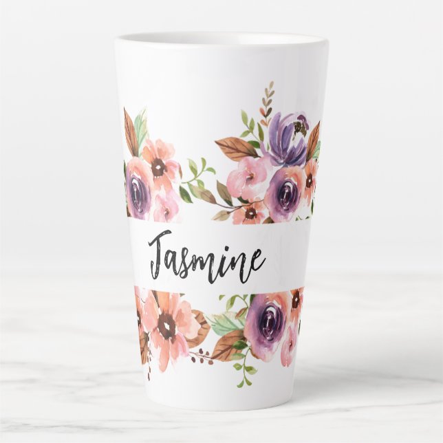 Chic Watercolor Floral Latte Tasse (Vorderseite)