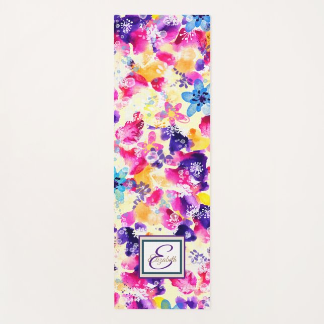 Chic Watercolor Floral Monogram Yogamatte (Vorderseite)