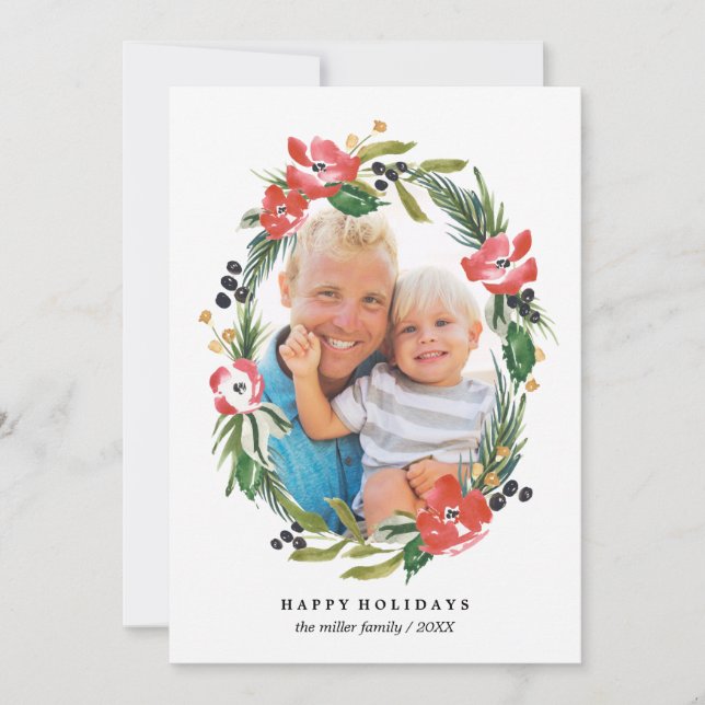 Chic Watercolor Floral Oval Foto| Weihnachten (Vorderseite)