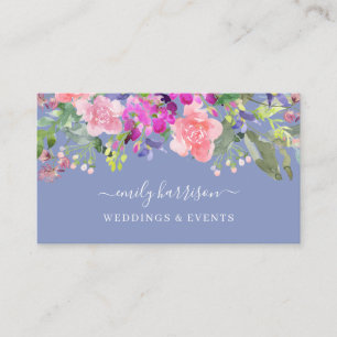 Chic Watercolor Floral Periwinkle Business Card Visitenkarte