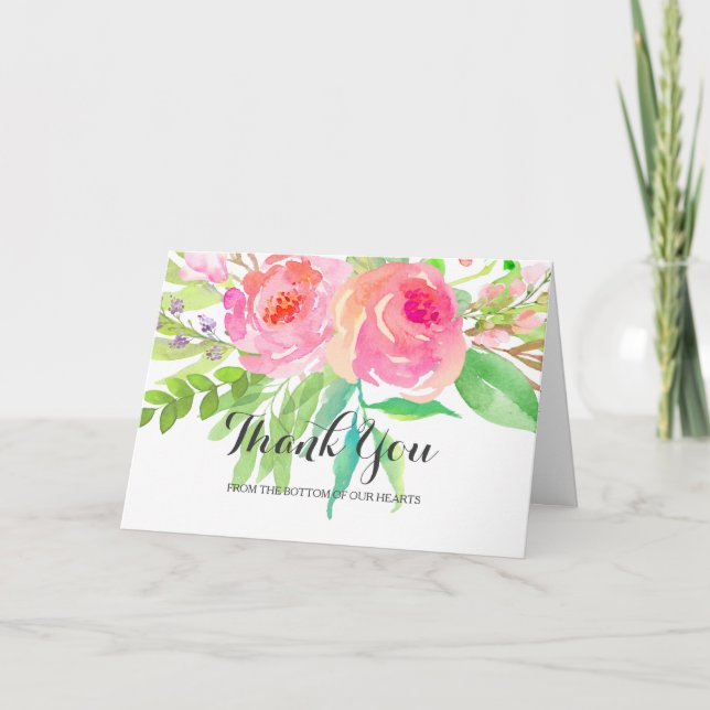 Chic Watercolor Floral Wedding|Danke Dankeskarte (Vorderseite)