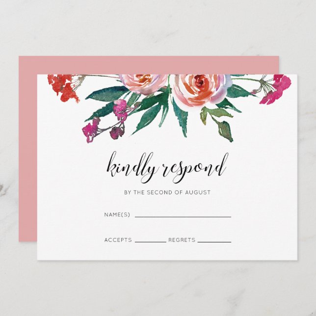 Chic Watercolor Floral Wedding RSVP Einladung
