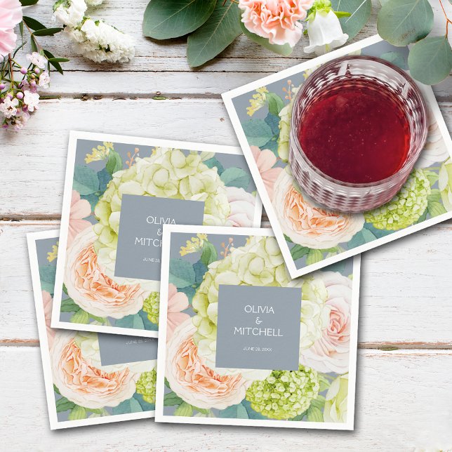 Chic Watercolor Florals Dusty Blue Serviette (Chic Watercolor Florals Dusty Blue Wedding Napkins)