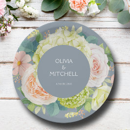 Chic Watercolor Florals Dusty Blue Wedding Pappteller