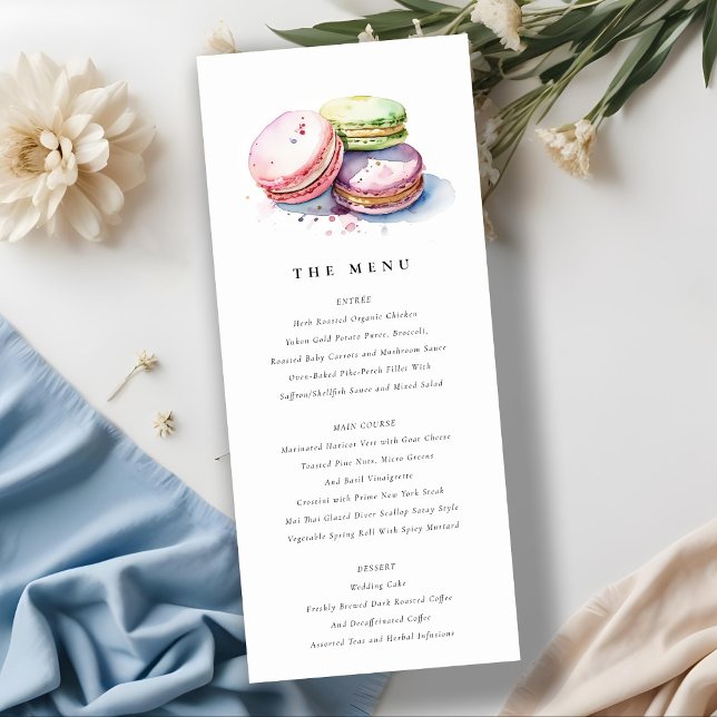 Chic Watercolor French Macarons Bakery Menu Card Einladung (Von Creator hochgeladen)