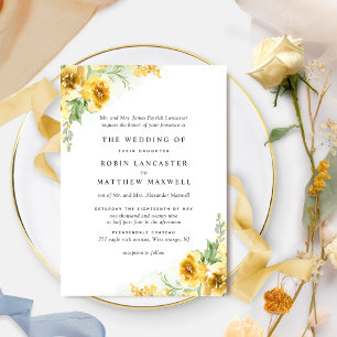 Chic Watercolor Gelb Ocker Blumenzange Einladung