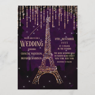 Chic Watercolor Glitzer Paris Eiffelturm Hochzeit Einladung
